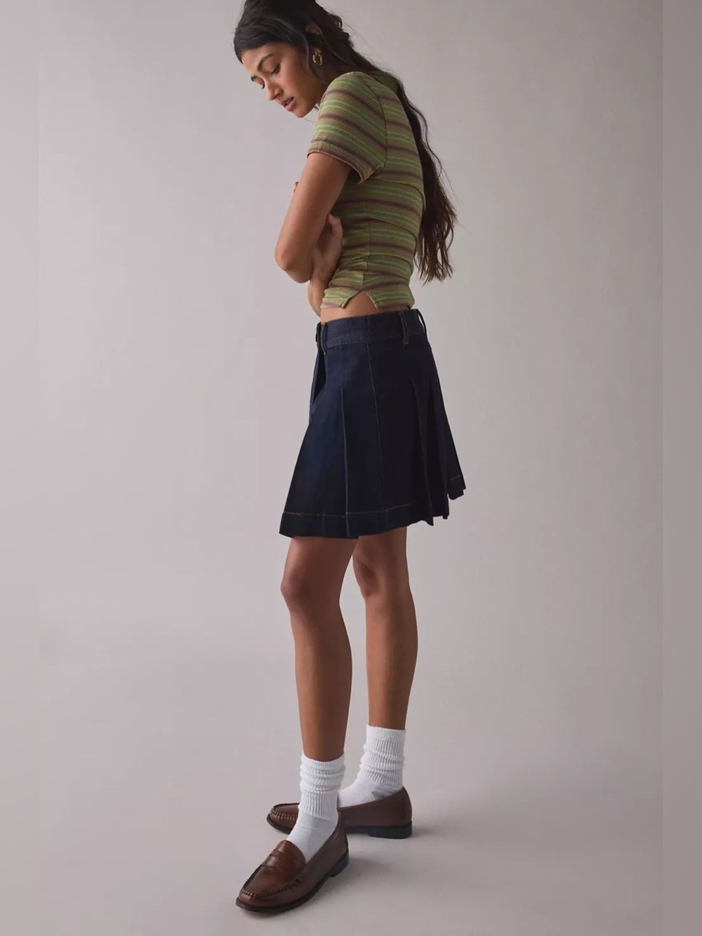 House of Sunny Pleated Denim Skirt - Picture 4 of 14